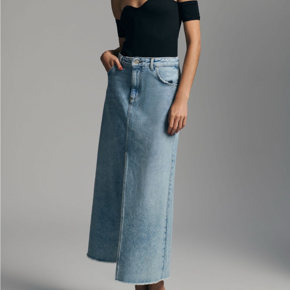 Pilcro The Madi Light Blue Denim Maxi Skirt with Front Slit